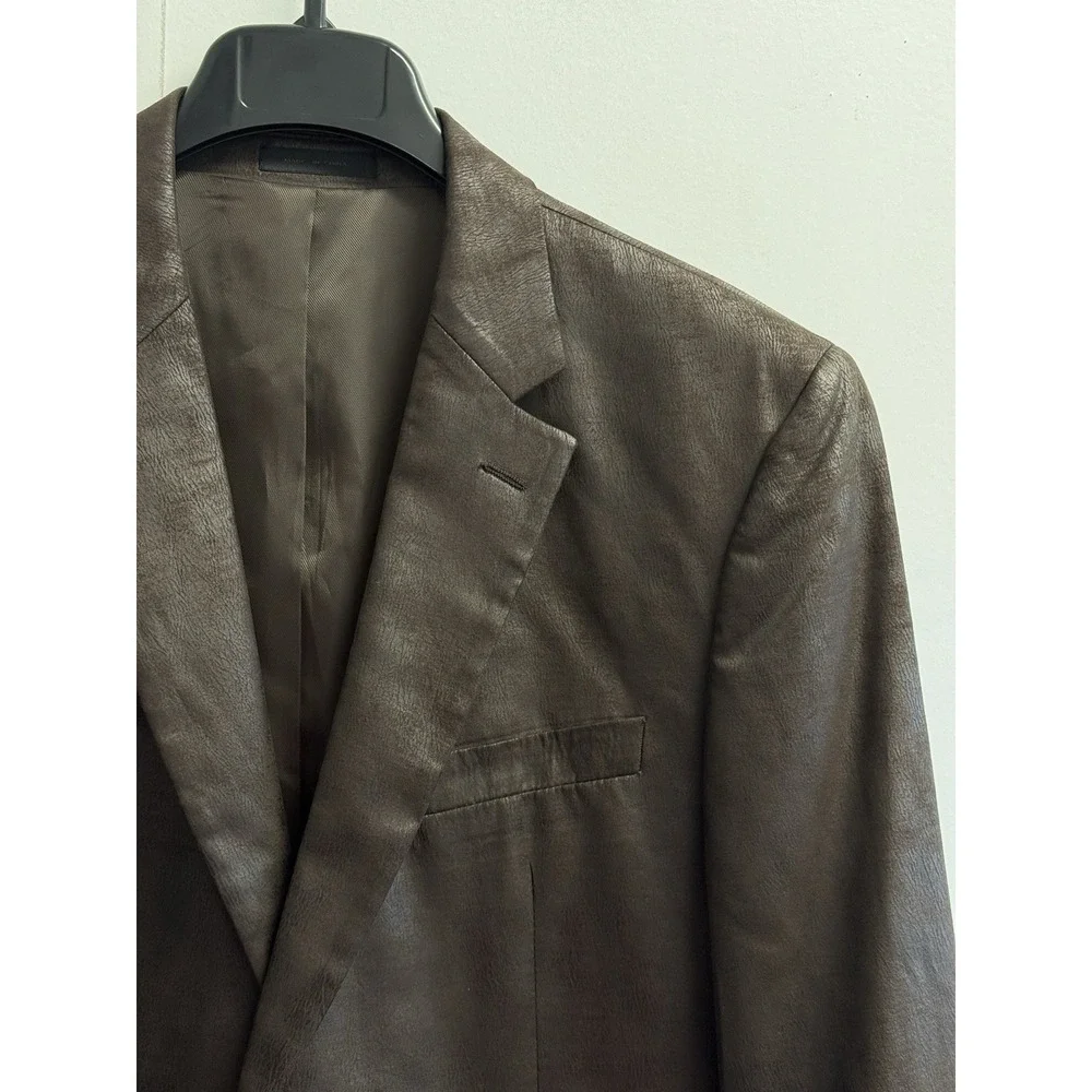 Andrew Fezza Blazer Sport‎ Coat Men's 42R Brown Faux Vegan Leather Suit Jacket